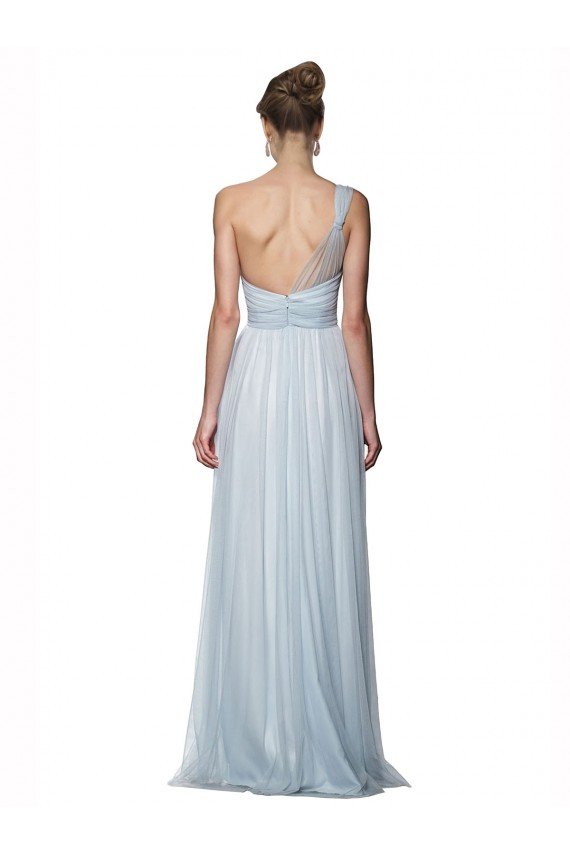 Affordable One Shoulder Illusion Tulle Bridesmaid Dress with Knot Detail