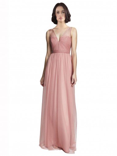 Affordable V-Neck Illusion Tulle Bridesmaids Dress
