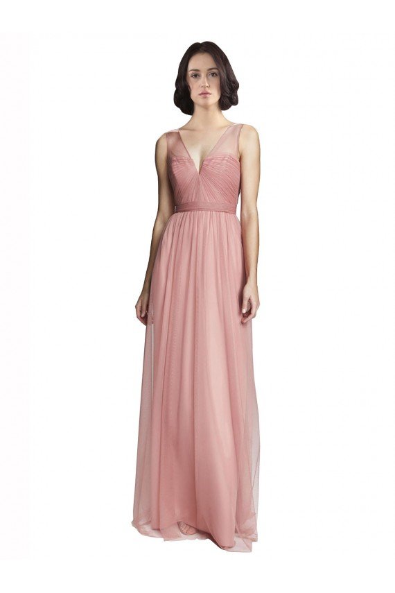 Affordable V-Neck Illusion Tulle Bridesmaids Dress