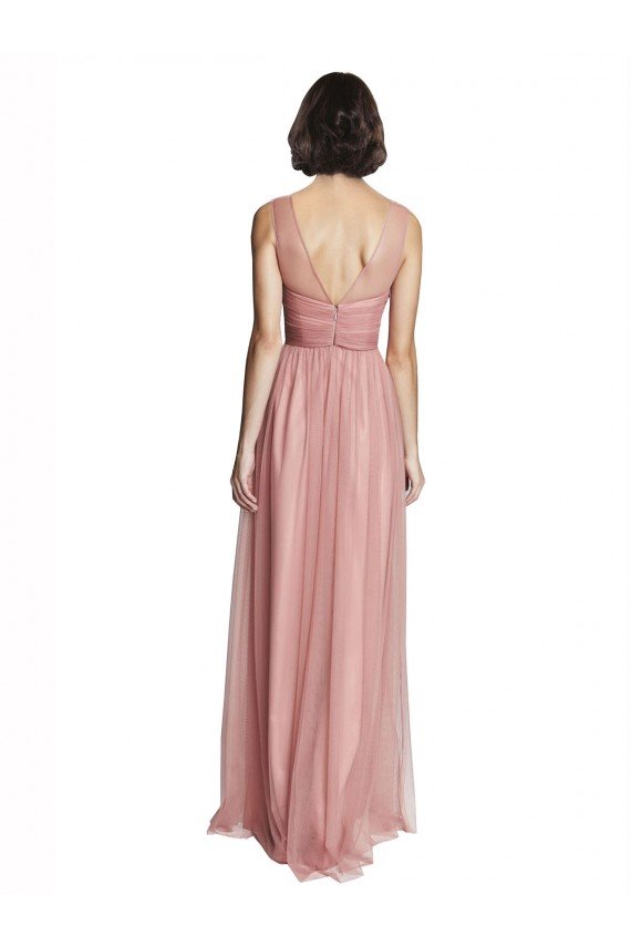 Affordable V-Neck Illusion Tulle Bridesmaids Dress