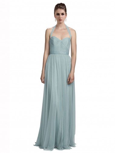 Affordable Halter Ruched Sweetheart Neckline Tulle Bridesmaid Dress