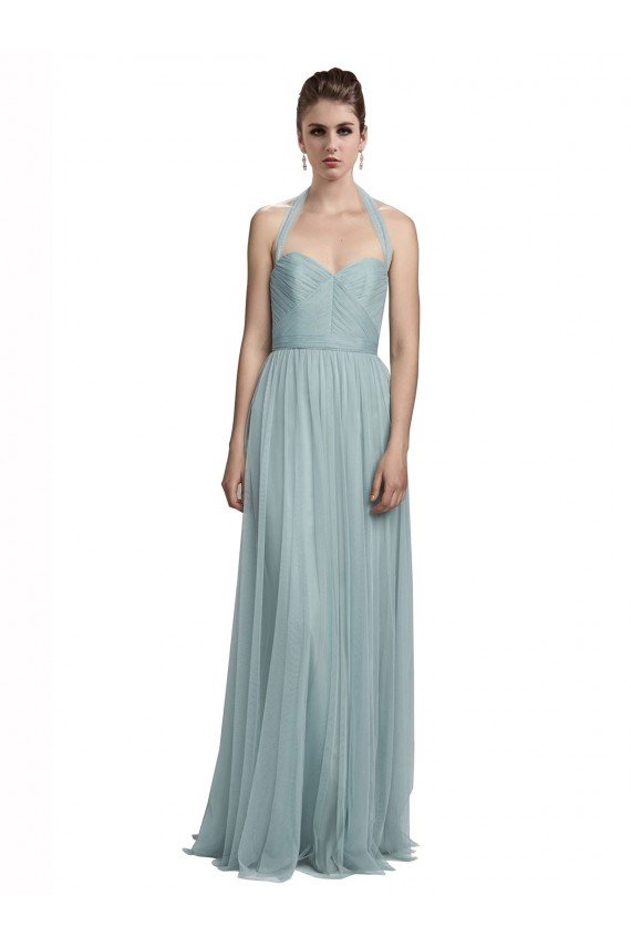 Affordable Halter Ruched Sweetheart Neckline Tulle Bridesmaid Dress