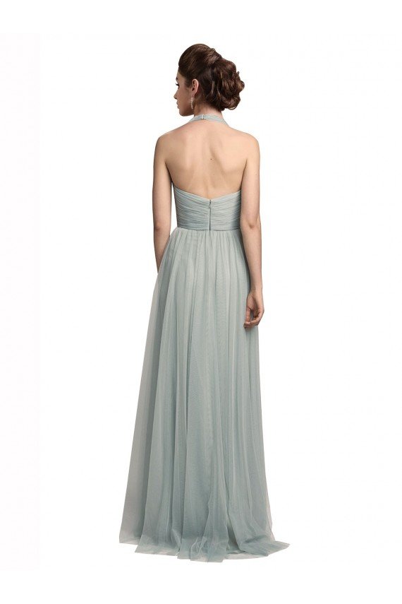 Affordable Halter Ruched Sweetheart Neckline Tulle Bridesmaid Dress