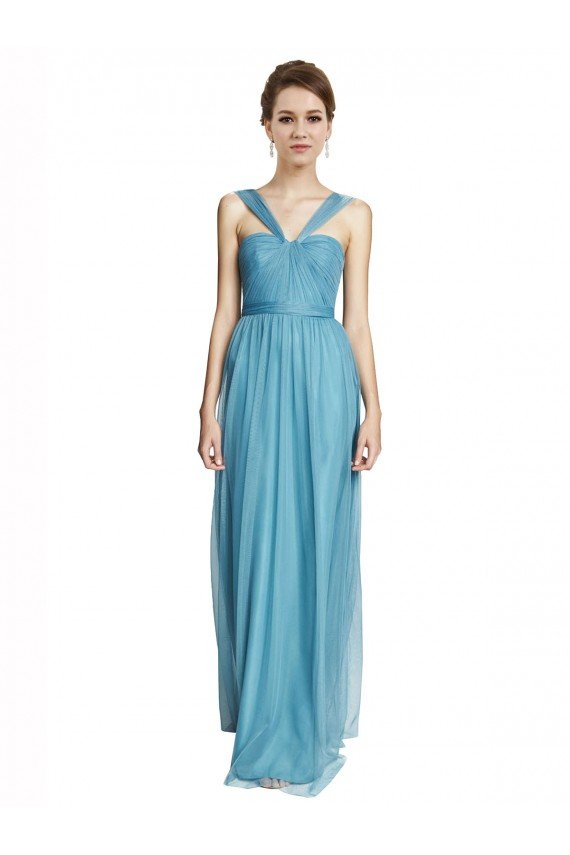 Affordable Floor Length Inverted V-Neck Tulle Bridesmaids Dress