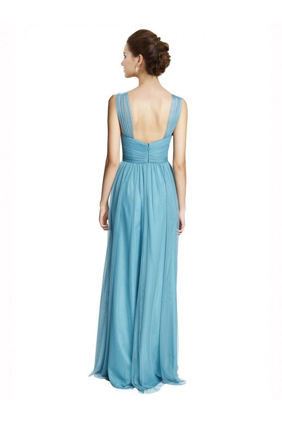 Affordable Floor Length Inverted V-Neck Tulle Bridesmaids Dress