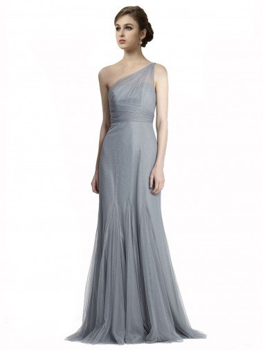 Affordable One Shoulder Tulle Fit and Flare Bridesmaid Dress