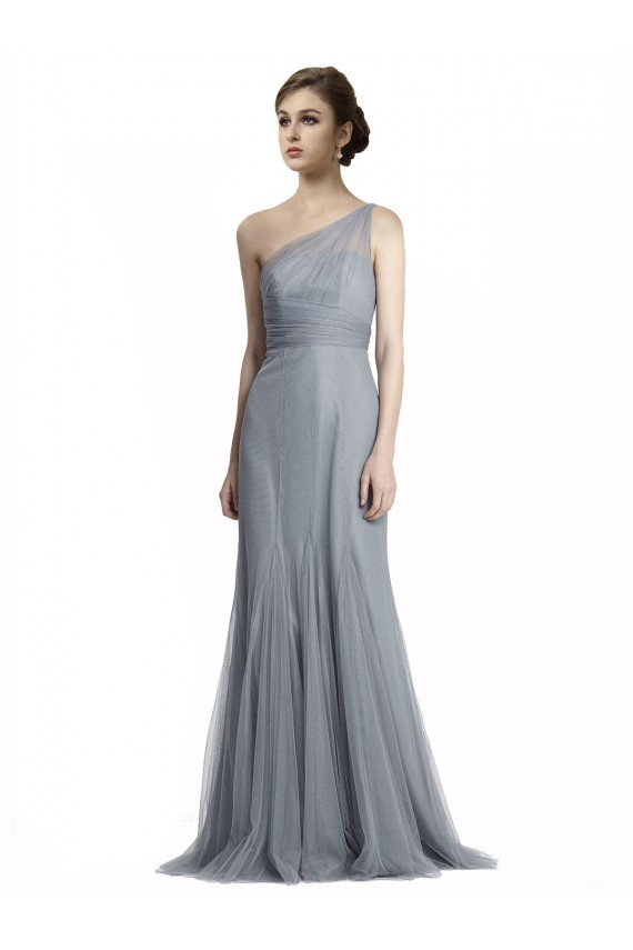 Affordable One Shoulder Tulle Fit and Flare Bridesmaid Dress