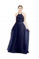 Affordable Long A-Line High Neck Halter Tulle Bridesmaid Dress