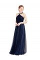 Affordable Floor Length Long Halter Pleated Tulle Bridesmaid Dress