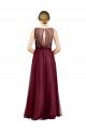 Affordable Sleeveless Boat Neck Long Pearl Tulle Bridesmaid Dress with Keyhole Back