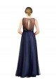 Affordable Sleeveless Boat Neck Long Pearl Tulle Bridesmaid Dress with Keyhole Back