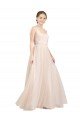 Affordable Scooped Neckline Long Tulle Bridesmaid Dress with Open Back