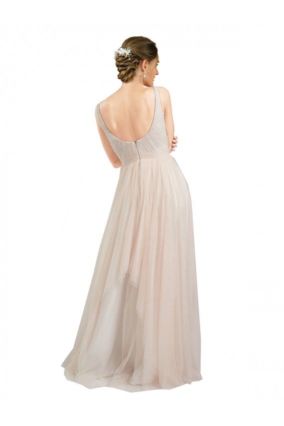 Affordable Scooped Neckline Long Tulle Bridesmaid Dress with Open Back