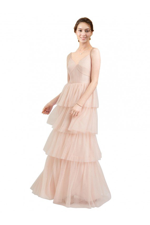 Affordable V-Neck A-Line Layered Long Tulle Bridesmaid Dress