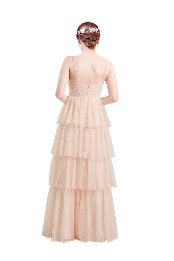 Affordable V-Neck A-Line Layered Long Tulle Bridesmaid Dress