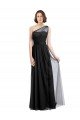 Affordable Ruched Long Soft Tulle Bridesmaid Dress with Sheer Netting Shoulder Strap