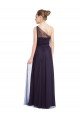 Affordable Ruched Long Soft Tulle Bridesmaid Dress with Sheer Netting Shoulder Strap