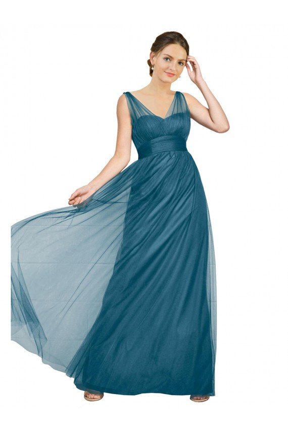 Affordable Long V-Neck Soft Tulle Bridesmaid Dress