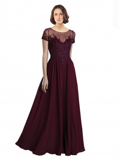 Affordable Full Length Beaded and Embroidered Tulle Bodice Long Chiffon Bridesmaid Dress