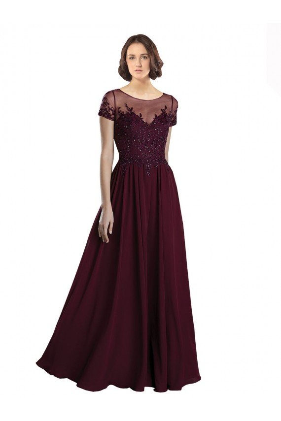 Affordable Full Length Beaded and Embroidered Tulle Bodice Long Chiffon Bridesmaid Dress