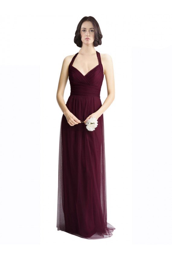 Affordable Long Tulle Bridesmaid Dress with Criss-Cross Bodice and Self Straps