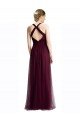 Affordable Long Tulle Bridesmaid Dress with Criss-Cross Bodice and Self Straps
