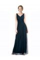Affordable Full Length Long Tulle Bridesmaid Dress with V-Neck Criss-Cross Ruched Top