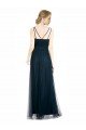 Affordable Full Length Long Tulle Bridesmaid Dress with V-Neck Criss-Cross Ruched Top