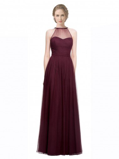 Affordable Full Length Soft Tulle Spaghetti Strap Bridesmaid Dress