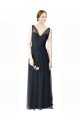 Affordable Long Tulle Bridesmaid Dress with Illusion Shoulder Straps and V-Back