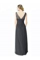 Affordable Long Tulle Bridesmaid Dress with Illusion Shoulder Straps and V-Back