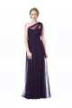 Affordable One Shoulder Long Tulle Bridesmaid Gown with Sheer Netting Strap
