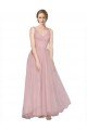 Affordable Long Floor Length Wide Strap Plunge Cross Over Neckline Tulle Bridesmaid Dress
