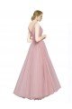 Affordable Long Floor Length Wide Strap Plunge Cross Over Neckline Tulle Bridesmaid Dress