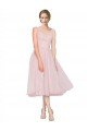 Affordable Short Tea Length Wide Strap Plunge Cross Over Neckline Tulle Cocktail Bridesmaid Dress
