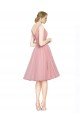 Affordable Short Knee Length Wide Strap Plunge Cross Over Neckline Tulle Cocktail Bridesmaid Dress