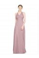 Affordable Ruffled Halter V-Neck Long Tulle Bridesmaid Dress with Pleats