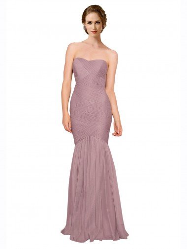 Affordable Mermaid Strapless Tulle Bridesmaid Dress with All Over Pleats