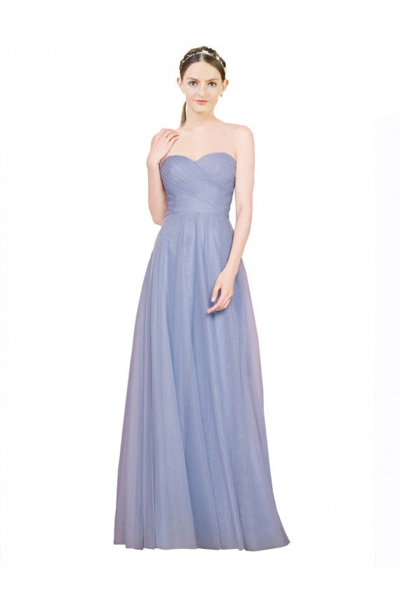 Affordable Strapless Sweetheart A-Line Tulle Bridesmaid Dress with Low Back