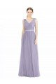 Affordable Wide Straps V-Neck Long Tulle Bridesmaids with Belt