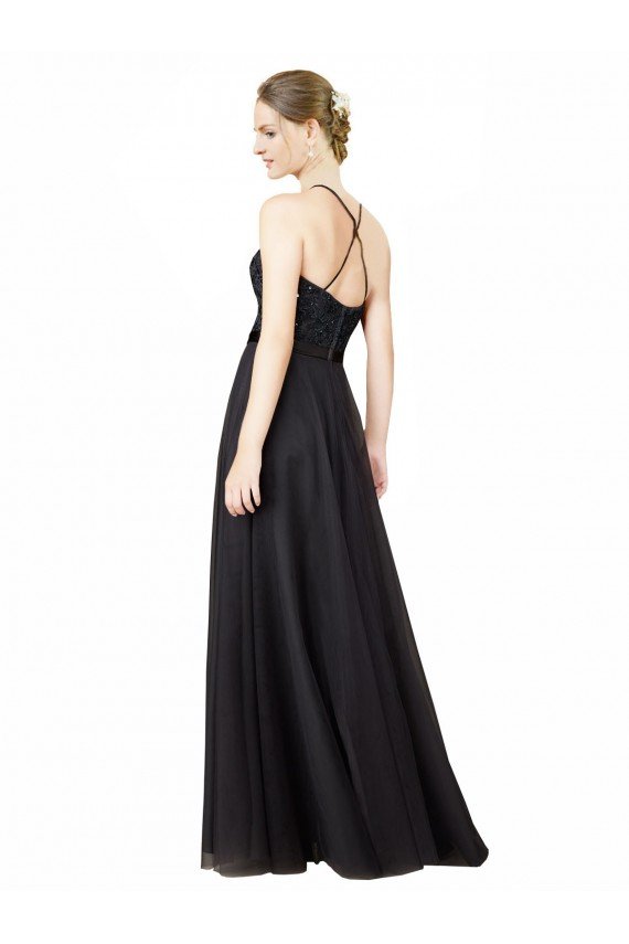 Affordable Sweetheart Neckline Long Sleeveless Tulle Bridesmaid Dress with Lace Bodice