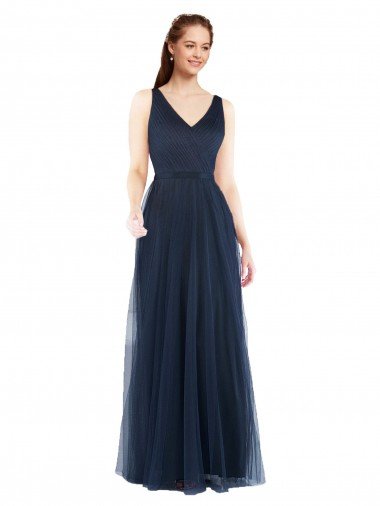 Affordable V-Neck Soft and Simple Tulle Bridesmaid Dress