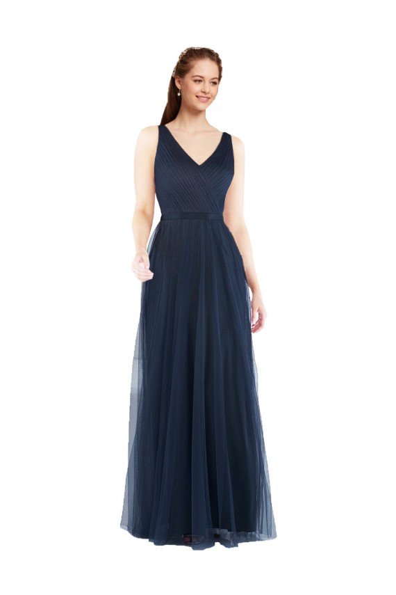 Affordable V-Neck Soft and Simple Tulle Bridesmaid Dress