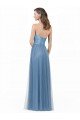 Affordable Long Strapless Bridesmaid Dress with Soft Tulle Overlay