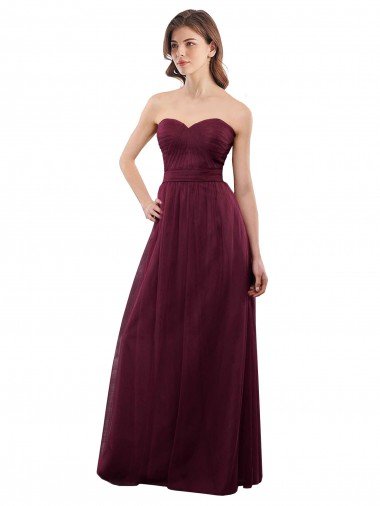 Affordable Strapless Tulle A-line bridesmaid dress with pleated top
