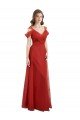 Affordable Cold Shoulder Pleated Wrap Tulle Bridesmaid Dress with Low V-Back