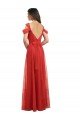 Affordable Cold Shoulder Pleated Wrap Tulle Bridesmaid Dress with Low V-Back