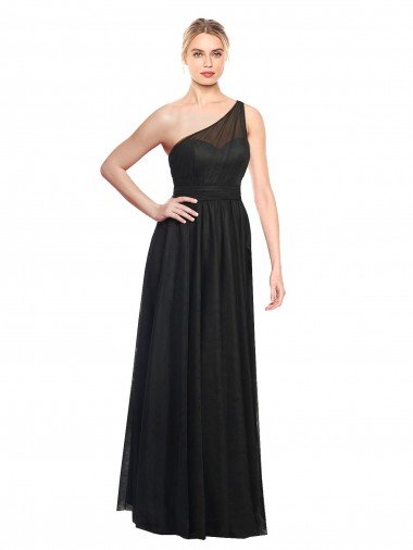 Affordable Ruched One Shoulder Tulle A-Line Bridesmaid Dress