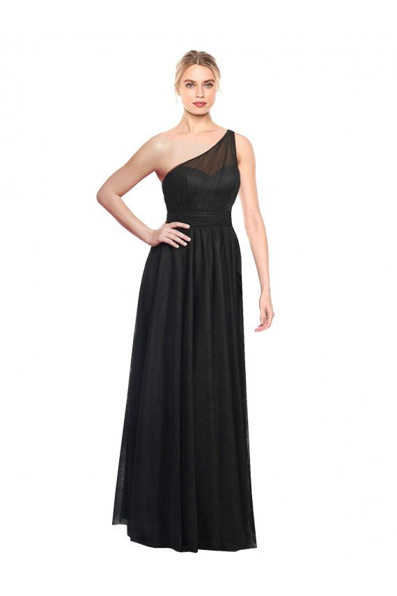 Affordable Ruched One Shoulder Tulle A-Line Bridesmaid Dress