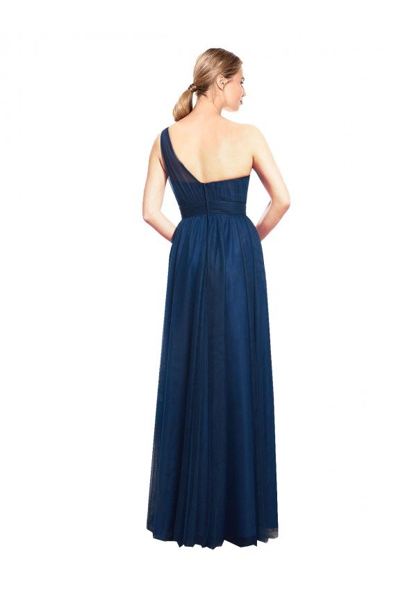 Affordable Ruched One Shoulder Tulle A-Line Bridesmaid Dress
